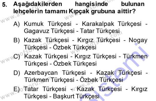 Çağdaş Türk Yazı Dilleri 1 Dersi 2014 - 2015 Yılı (Vize) Ara Sınavı 5. Soru