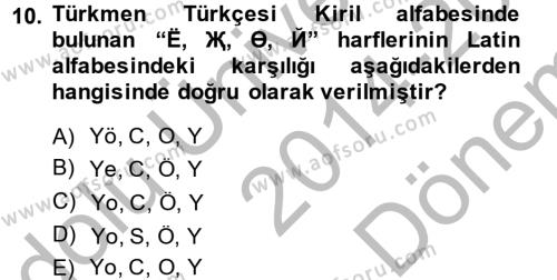 Çağdaş Türk Yazı Dilleri 1 Dersi 2014 - 2015 Yılı (Final) Dönem Sonu Sınavı 10. Soru