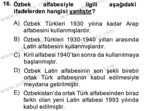 Çağdaş Türk Yazı Dilleri 1 Dersi 2014 - 2015 Yılı (Final) Dönem Sonu Sınavı 16. Soru