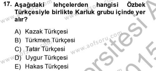 Çağdaş Türk Yazı Dilleri 1 Dersi 2014 - 2015 Yılı (Final) Dönem Sonu Sınavı 17. Soru