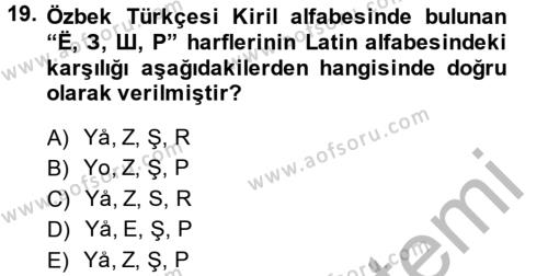 Çağdaş Türk Yazı Dilleri 1 Dersi 2014 - 2015 Yılı (Final) Dönem Sonu Sınavı 19. Soru