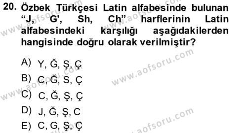 Çağdaş Türk Yazı Dilleri 1 Dersi 2014 - 2015 Yılı (Final) Dönem Sonu Sınavı 20. Soru