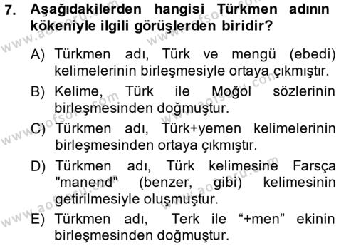 Çağdaş Türk Yazı Dilleri 1 Dersi 2014 - 2015 Yılı (Final) Dönem Sonu Sınavı 7. Soru