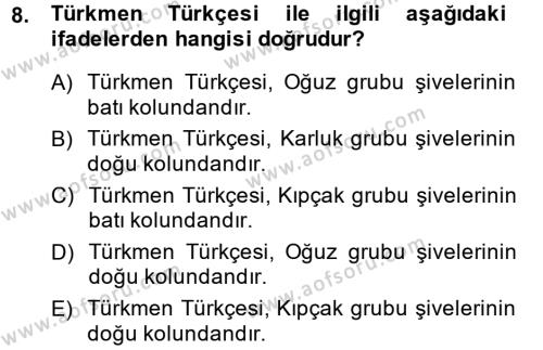 Çağdaş Türk Yazı Dilleri 1 Dersi 2014 - 2015 Yılı (Final) Dönem Sonu Sınavı 8. Soru