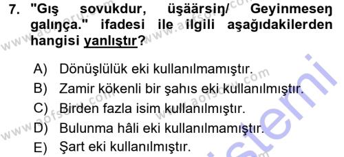 Çağdaş Türk Yazı Dilleri 1 Dersi 2015 - 2016 Yılı (Final) Dönem Sonu Sınavı 7. Soru