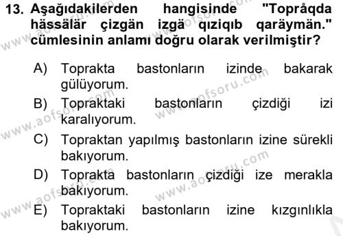 Çağdaş Türk Yazı Dilleri 1 Dersi 2015 - 2016 Yılı Tek Ders Sınavı 13. Soru