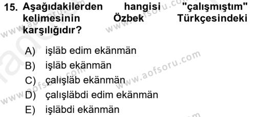 Çağdaş Türk Yazı Dilleri 1 Dersi 2015 - 2016 Yılı Tek Ders Sınavı 15. Soru
