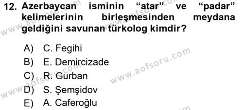 Çağdaş Türk Yazı Dilleri 1 Dersi 2016 - 2017 Yılı (Vize) Ara Sınavı 12. Soru