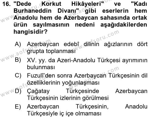 Çağdaş Türk Yazı Dilleri 1 Dersi 2016 - 2017 Yılı (Vize) Ara Sınavı 16. Soru