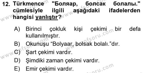 Çağdaş Türk Yazı Dilleri 1 Dersi 2016 - 2017 Yılı (Final) Dönem Sonu Sınavı 12. Soru