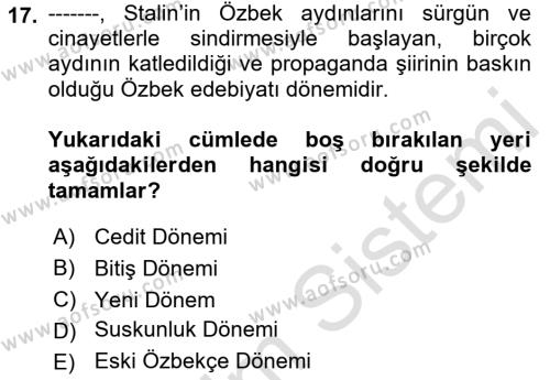 Çağdaş Türk Yazı Dilleri 1 Dersi 2018 - 2019 Yılı 3 Ders Sınavı 17. Soru