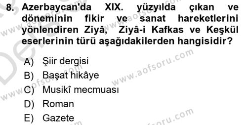 Çağdaş Türk Yazı Dilleri 1 Dersi 2018 - 2019 Yılı 3 Ders Sınavı 8. Soru