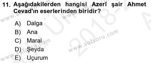 Çağdaş Türk Yazı Dilleri 1 Dersi 2018 - 2019 Yılı (Vize) Ara Sınavı 11. Soru