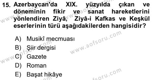 Çağdaş Türk Yazı Dilleri 1 Dersi 2018 - 2019 Yılı (Vize) Ara Sınavı 15. Soru