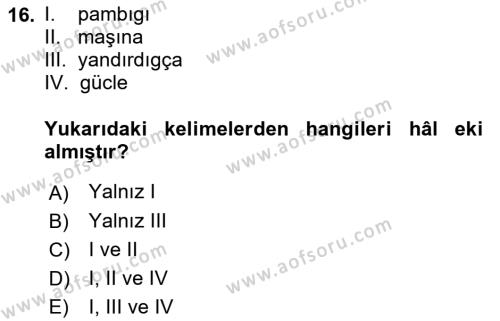 Çağdaş Türk Yazı Dilleri 1 Dersi 2018 - 2019 Yılı (Vize) Ara Sınavı 16. Soru