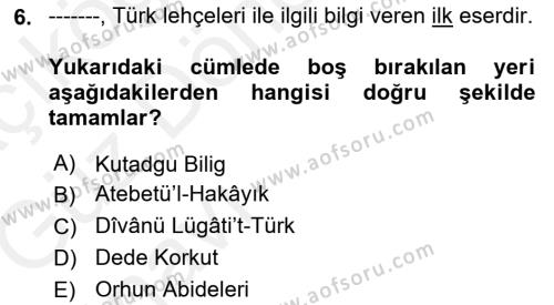 Çağdaş Türk Yazı Dilleri 1 Dersi 2018 - 2019 Yılı (Vize) Ara Sınavı 6. Soru