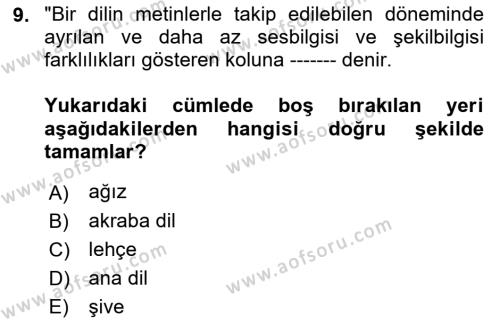 Çağdaş Türk Yazı Dilleri 1 Dersi 2018 - 2019 Yılı (Vize) Ara Sınavı 9. Soru