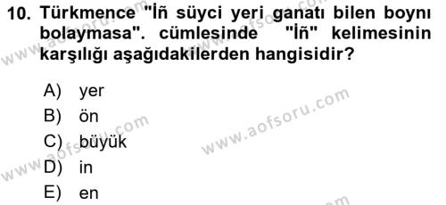 Çağdaş Türk Yazı Dilleri 1 Dersi 2018 - 2019 Yılı (Final) Dönem Sonu Sınavı 10. Soru