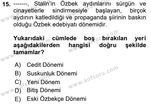 Çağdaş Türk Yazı Dilleri 1 Dersi 2018 - 2019 Yılı (Final) Dönem Sonu Sınavı 15. Soru