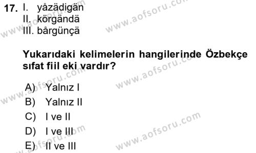 Çağdaş Türk Yazı Dilleri 1 Dersi 2018 - 2019 Yılı (Final) Dönem Sonu Sınavı 17. Soru