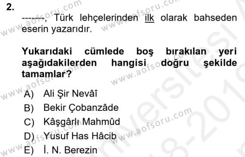 Çağdaş Türk Yazı Dilleri 1 Dersi 2018 - 2019 Yılı (Final) Dönem Sonu Sınavı 2. Soru