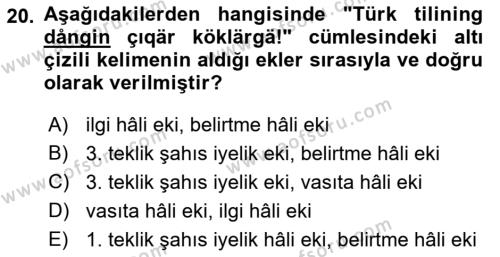 Çağdaş Türk Yazı Dilleri 1 Dersi 2018 - 2019 Yılı (Final) Dönem Sonu Sınavı 20. Soru