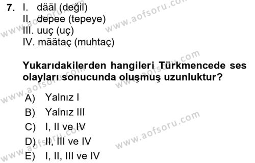 Çağdaş Türk Yazı Dilleri 1 Dersi 2018 - 2019 Yılı (Final) Dönem Sonu Sınavı 7. Soru