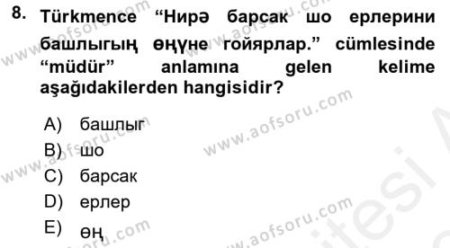 Çağdaş Türk Yazı Dilleri 1 Dersi 2018 - 2019 Yılı (Final) Dönem Sonu Sınavı 8. Soru