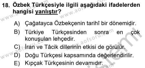 Çağdaş Türk Yazı Dilleri 1 Dersi 2018 - 2019 Yılı Yaz Okulu Sınavı 18. Soru