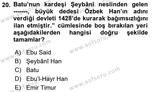 Çağdaş Türk Yazı Dilleri 1 Dersi 2018 - 2019 Yılı Yaz Okulu Sınavı 20. Soru