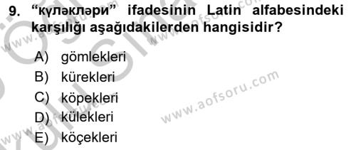 Çağdaş Türk Yazı Dilleri 1 Dersi 2018 - 2019 Yılı Yaz Okulu Sınavı 9. Soru