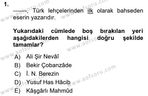 Çağdaş Türk Yazı Dilleri 1 Dersi 2019 - 2020 Yılı (Vize) Ara Sınavı 1. Soru