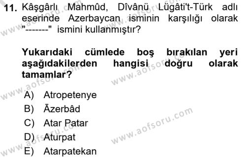 Çağdaş Türk Yazı Dilleri 1 Dersi 2019 - 2020 Yılı (Vize) Ara Sınavı 11. Soru