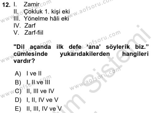 Çağdaş Türk Yazı Dilleri 1 Dersi 2019 - 2020 Yılı (Vize) Ara Sınavı 12. Soru