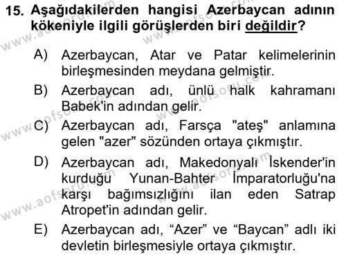 Çağdaş Türk Yazı Dilleri 1 Dersi 2019 - 2020 Yılı (Vize) Ara Sınavı 15. Soru