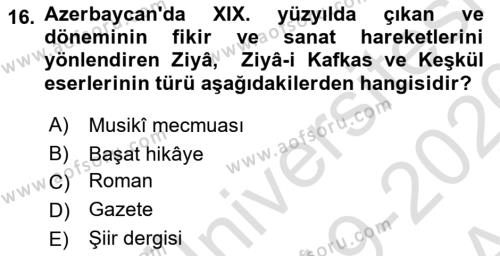 Çağdaş Türk Yazı Dilleri 1 Dersi 2019 - 2020 Yılı (Vize) Ara Sınavı 16. Soru