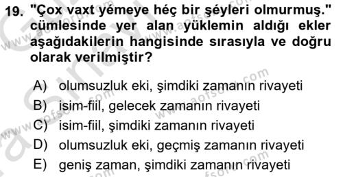 Çağdaş Türk Yazı Dilleri 1 Dersi 2019 - 2020 Yılı (Vize) Ara Sınavı 19. Soru