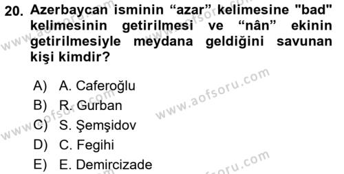 Çağdaş Türk Yazı Dilleri 1 Dersi 2019 - 2020 Yılı (Vize) Ara Sınavı 20. Soru