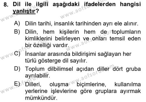 Çağdaş Türk Yazı Dilleri 1 Dersi 2019 - 2020 Yılı (Vize) Ara Sınavı 8. Soru