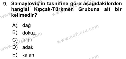 Çağdaş Türk Yazı Dilleri 1 Dersi 2019 - 2020 Yılı (Vize) Ara Sınavı 9. Soru