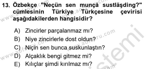 Çağdaş Türk Yazı Dilleri 1 Dersi 2019 - 2020 Yılı (Final) Dönem Sonu Sınavı 13. Soru