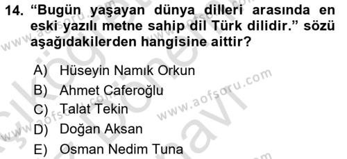 Çağdaş Türk Yazı Dilleri 1 Dersi 2019 - 2020 Yılı (Final) Dönem Sonu Sınavı 14. Soru