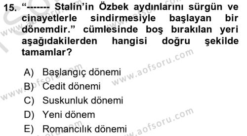 Çağdaş Türk Yazı Dilleri 1 Dersi 2019 - 2020 Yılı (Final) Dönem Sonu Sınavı 15. Soru