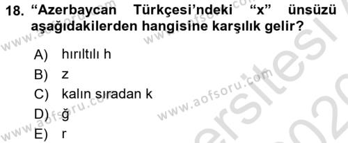 Çağdaş Türk Yazı Dilleri 1 Dersi 2019 - 2020 Yılı (Final) Dönem Sonu Sınavı 18. Soru