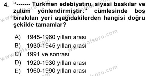 Çağdaş Türk Yazı Dilleri 1 Dersi 2019 - 2020 Yılı (Final) Dönem Sonu Sınavı 4. Soru