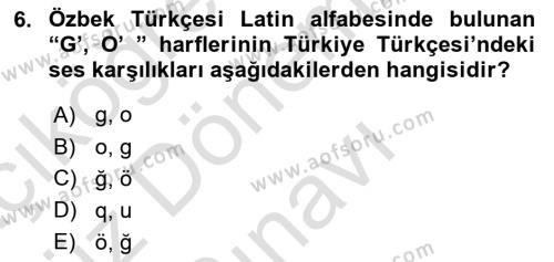 Çağdaş Türk Yazı Dilleri 1 Dersi 2019 - 2020 Yılı (Final) Dönem Sonu Sınavı 6. Soru