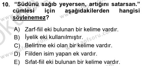 Çağdaş Türk Yazı Dilleri 1 Dersi 2020 - 2021 Yılı Yaz Okulu Sınavı 10. Soru