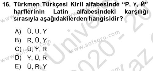 Çağdaş Türk Yazı Dilleri 1 Dersi 2020 - 2021 Yılı Yaz Okulu Sınavı 16. Soru