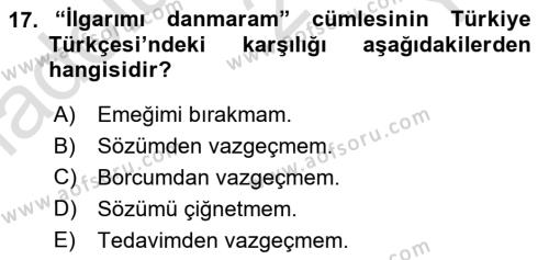 Çağdaş Türk Yazı Dilleri 1 Dersi 2020 - 2021 Yılı Yaz Okulu Sınavı 17. Soru