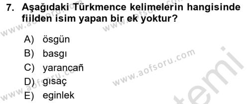 Çağdaş Türk Yazı Dilleri 1 Dersi 2020 - 2021 Yılı Yaz Okulu Sınavı 7. Soru